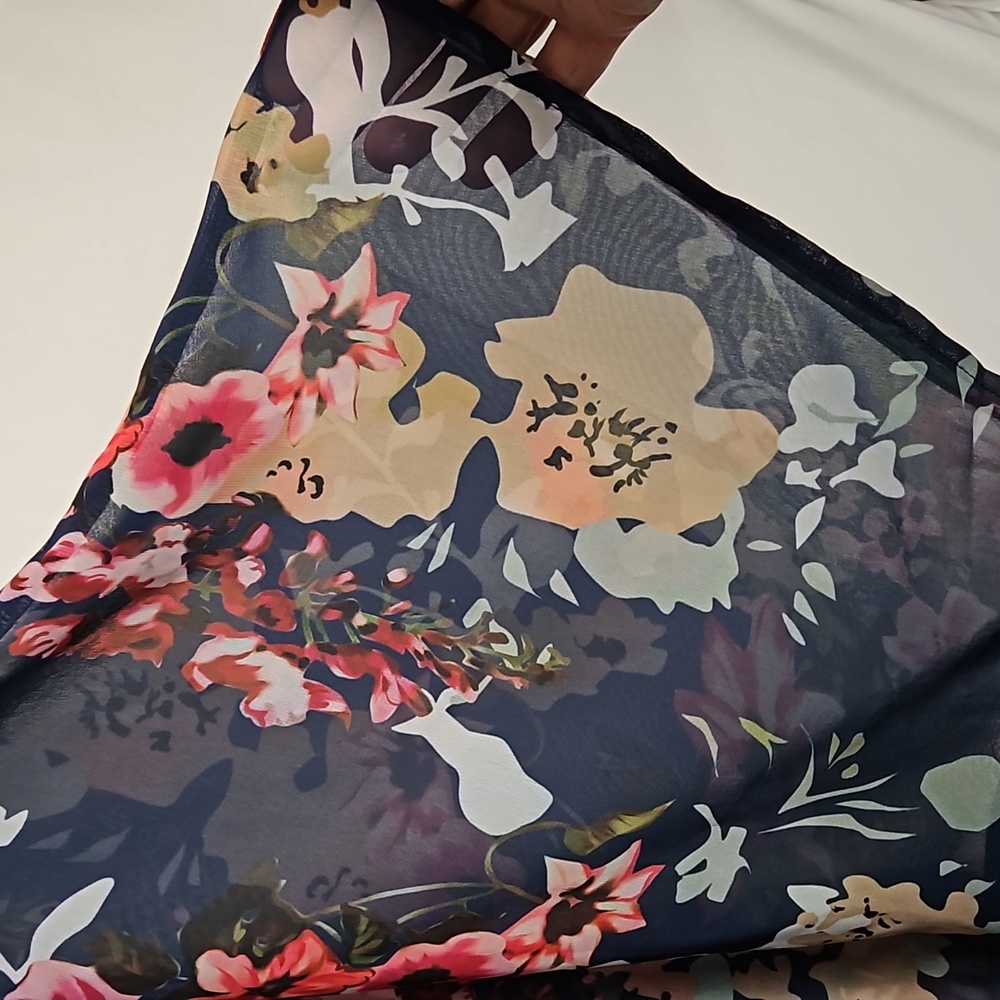 Women's Shein Size 2x Blue Open Shear Flowing Kimono Floral Print T9 - Picture 3 of 5